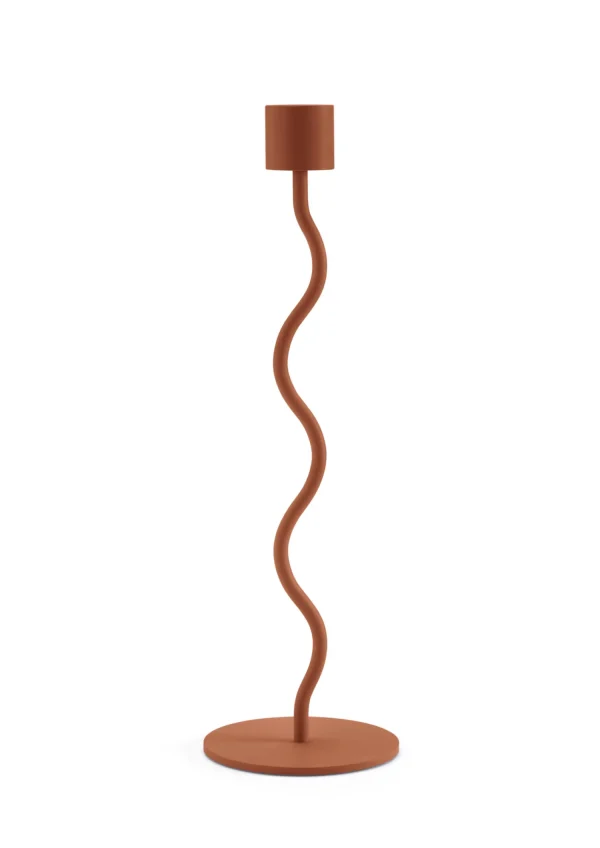 Outlet Curved Candlestick 26cm Brick Red Candlesticks & Candle Holders